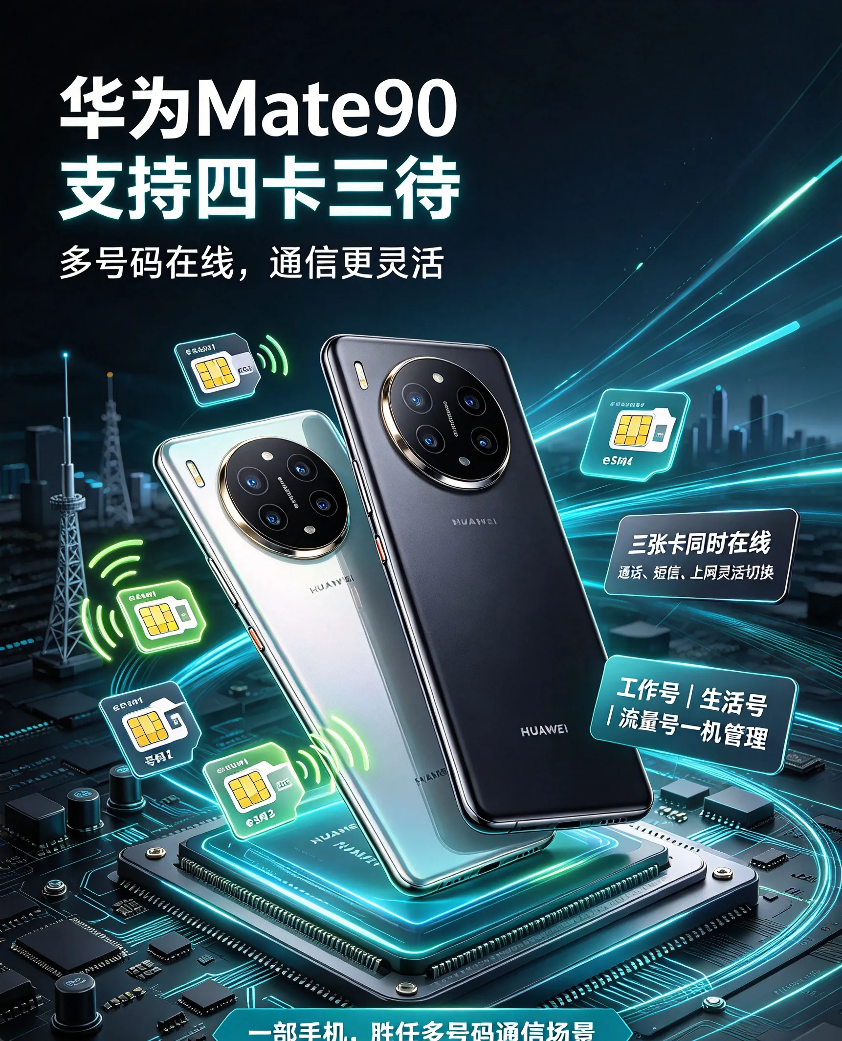 华为Mate 90首发“四卡三待”：一部手机装下四个号码，通信“天花板”被捅穿了