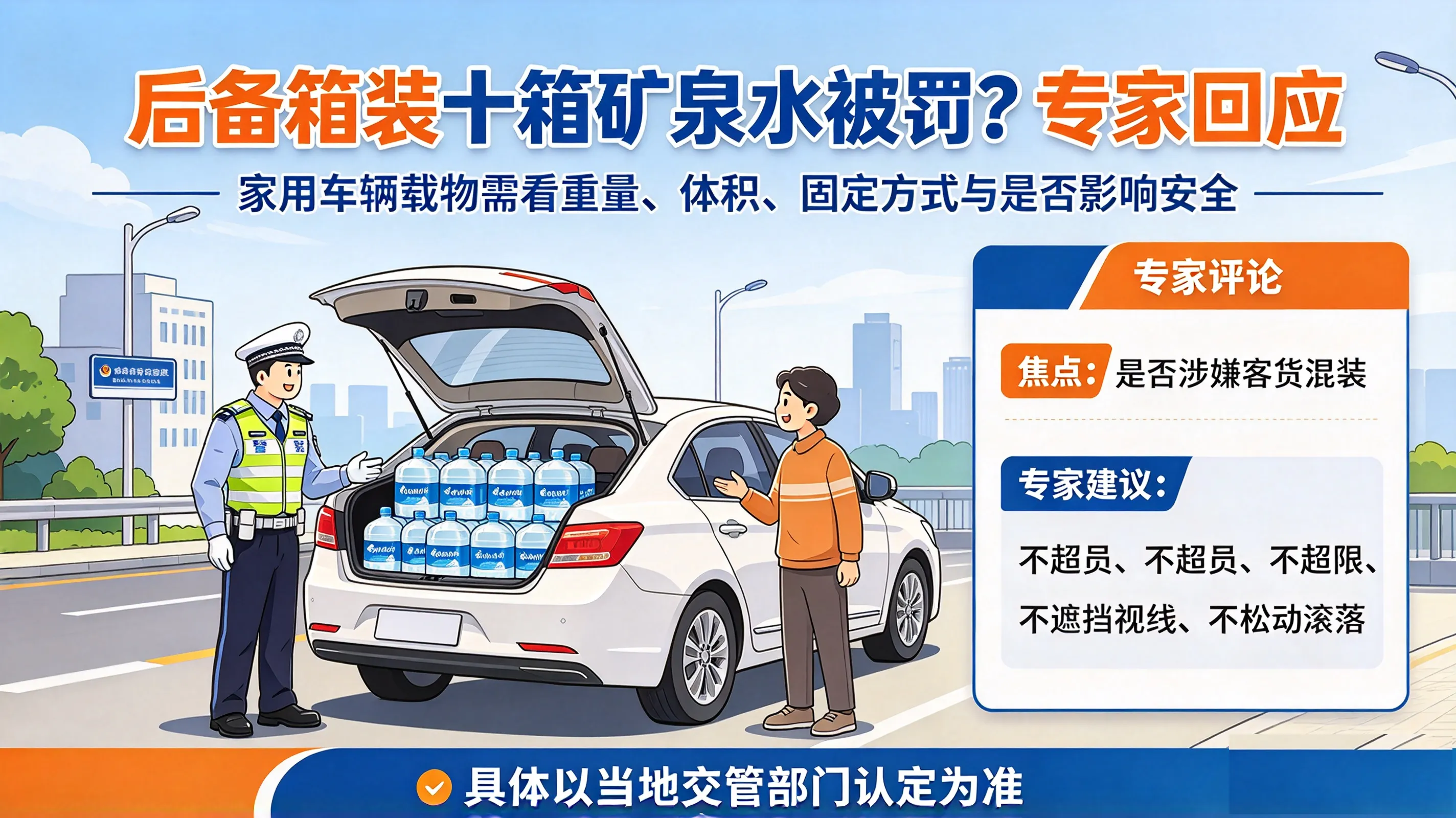 后备箱装十箱矿泉水被罚?专家回应