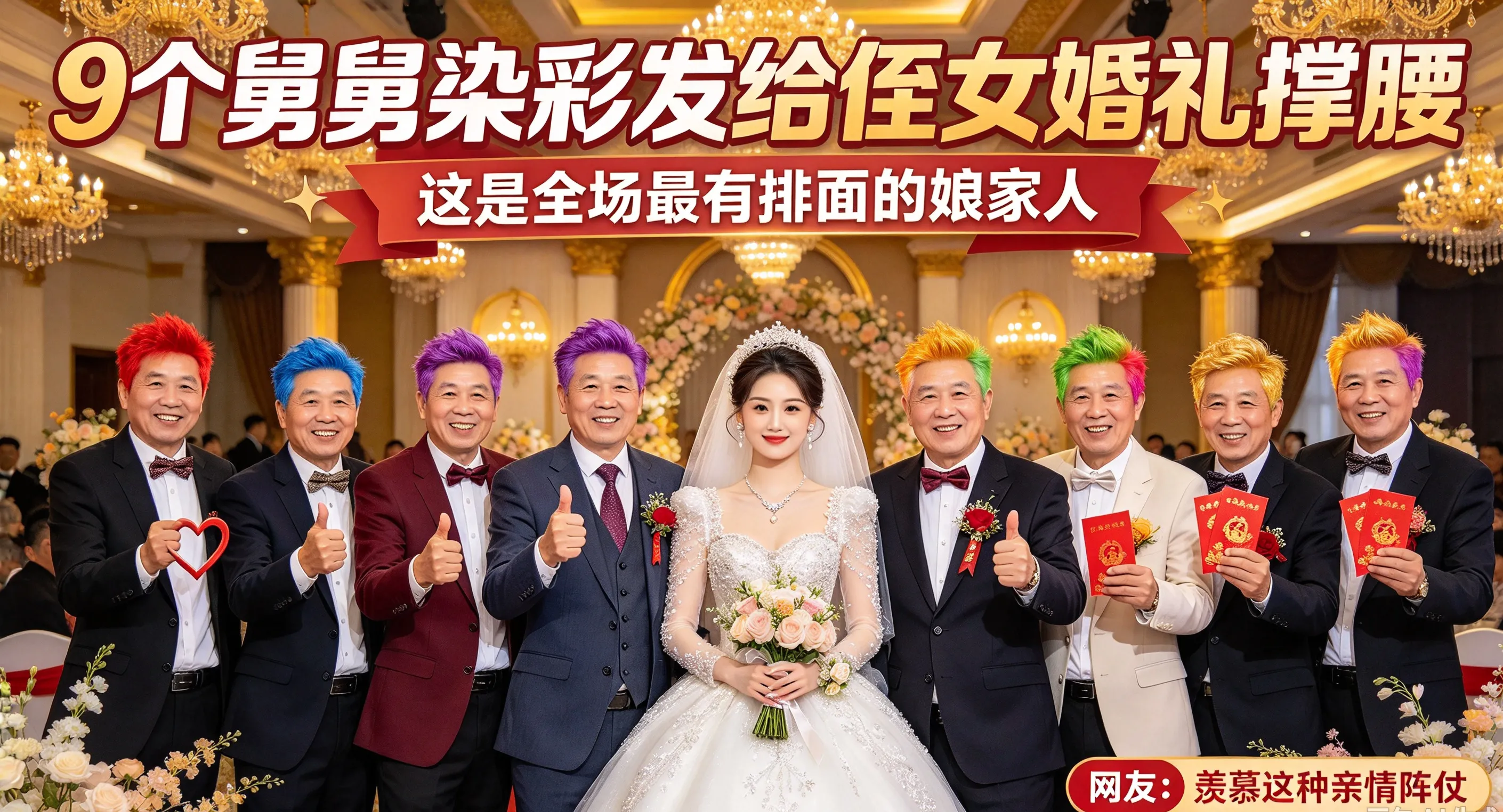 9个舅舅染彩发给侄女婚礼撑腰