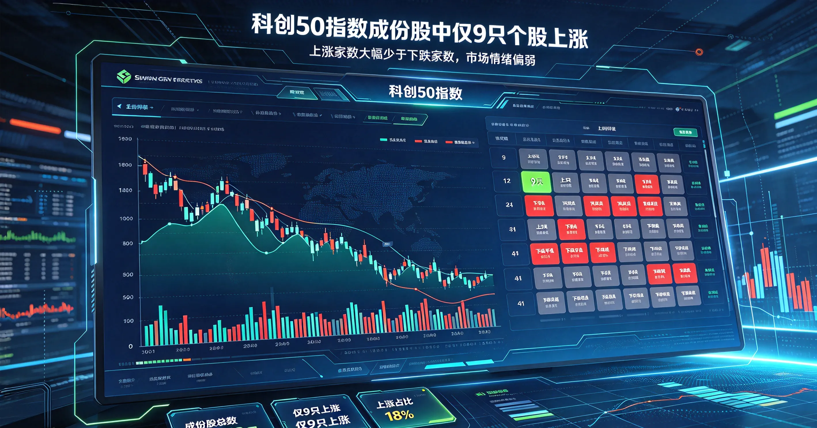 科创50指数重挫4%创阶段新低：50只成份股仅9只上涨，科技牛市遭遇"冰桶挑战"